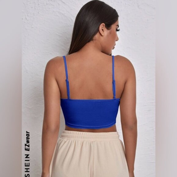 SHEIN EZWEAR SOLID CROP CAMI TOP ROYAL BLUE SIZE SMALL BARELY WORN - Picture 2 of 7
